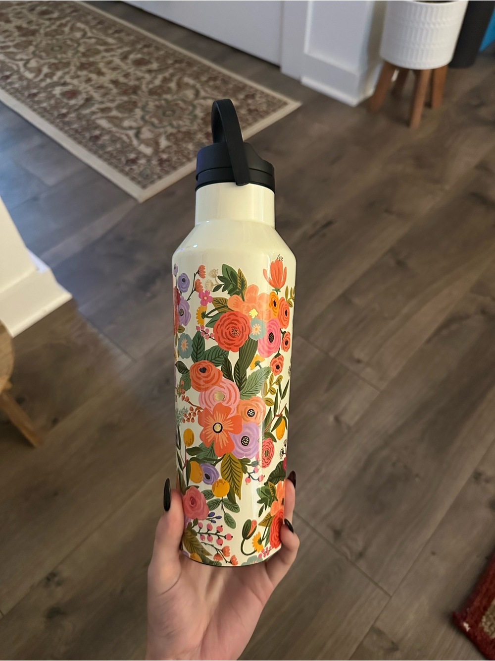 Corkcicle Cream Floral Stainless Steel Water Bottle with Black Lid
